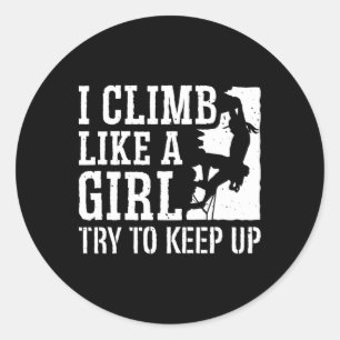 Boulderende bergbeklimster rotsklimmende vrouw ronde sticker