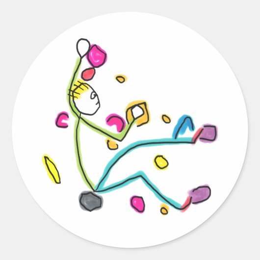 Bouldering Stickman Ronde Sticker (Voorkant)