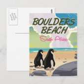 boulders beach Zuid-Afrika cartoon reisposter Briefkaart (Voorkant / Achterkant)