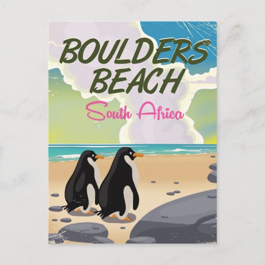 boulders beach Zuid-Afrika cartoon reisposter Briefkaart (Voorkant)