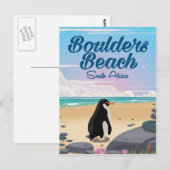 boulders beach Zuid-Afrika cartoon reisposter Briefkaart (Voorkant / Achterkant)