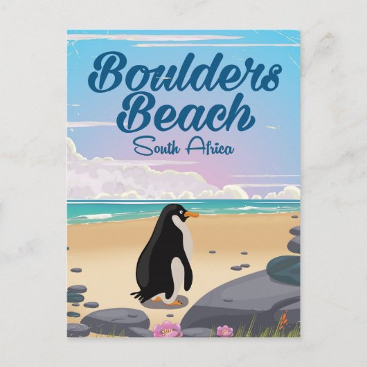 boulders beach Zuid-Afrika cartoon reisposter Briefkaart (Voorkant)