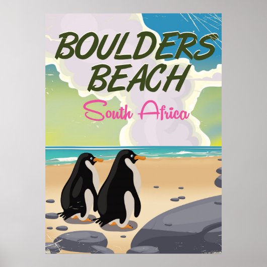 boulders beach Zuid-Afrika cartoon reisposter Poster (Voorkant)