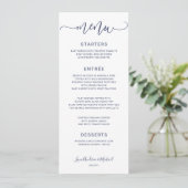 Bounce Calligraphy Swirly (Navy Blue) Wedding Menu (Staand voorkant)