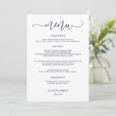 Bounce Calligraphy Swirly (Navy Blue) Wedding Menu (Staand voorkant)