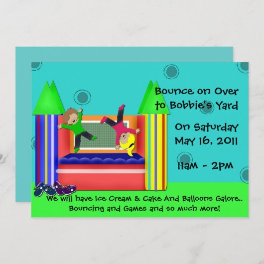 Bounce Castle Invitation Kaart (Voorkant / Achterkant)