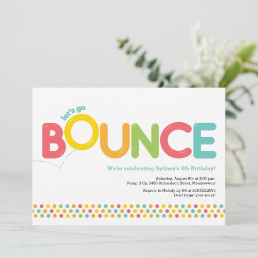 Bounce House Birthday Invitation Pink & Aqua Kaart (Staand voorkant)