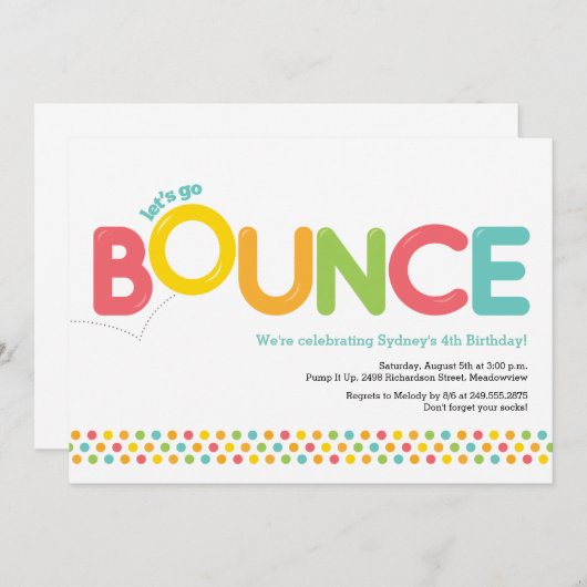 Bounce House Birthday Invitation Pink & Aqua Kaart (Voorkant / Achterkant)