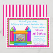 Bounce House Birthday Invitations - Girl Colors Kaart (Voorkant / Achterkant)