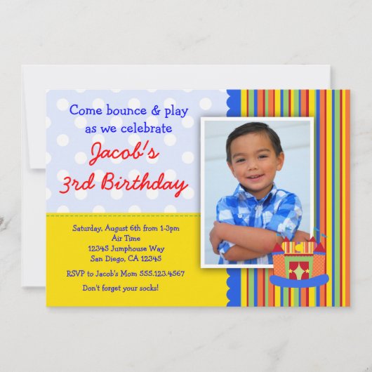 Bounce House Birthday Party Invitation Boy Kaart (Voorkant)