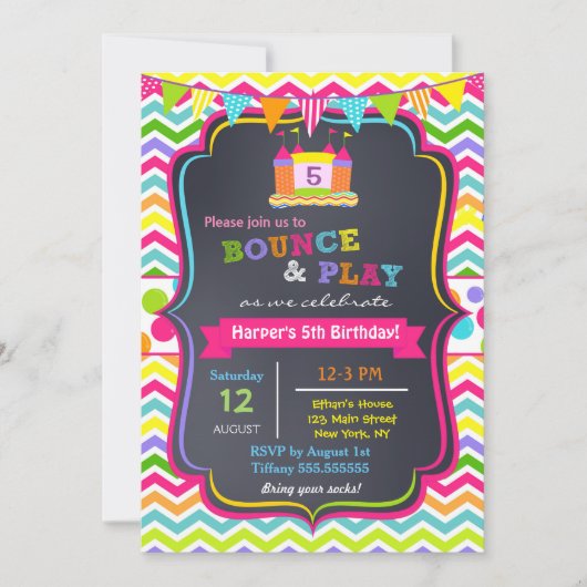 Bounce House Birthday Party Invitations Girl Kaart (Voorkant)