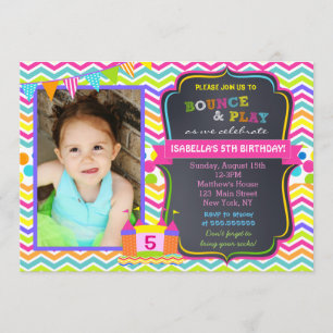 Bounce House Birthday Party Invitations Girl Kaart
