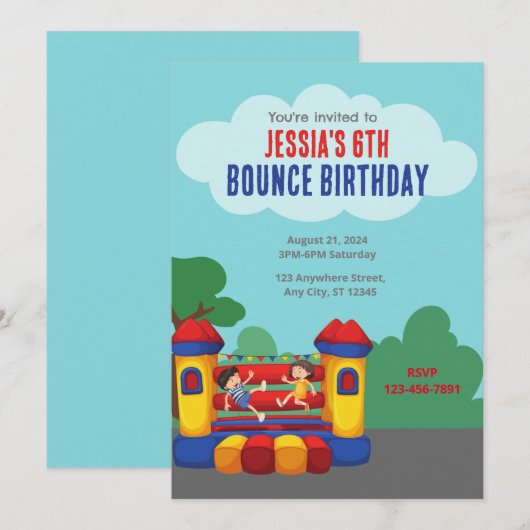 Bounce House Birthday Party Kaart (Voorkant / Achterkant)