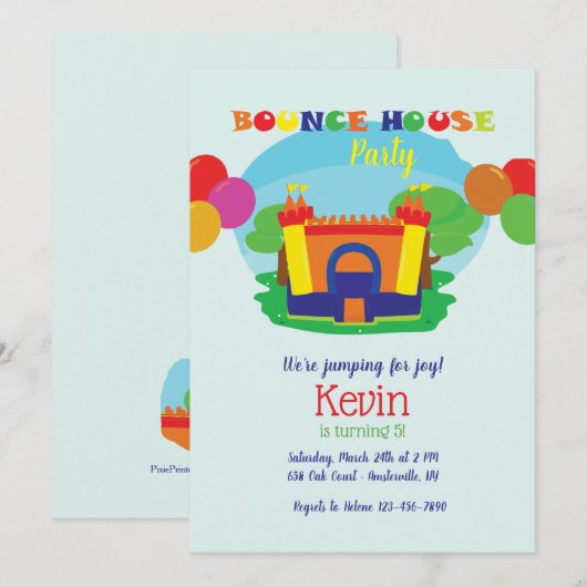 Bounce House Birthday Party Kaart (Voorkant / Achterkant)