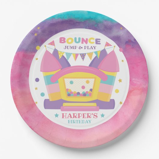 Bounce House Birthday Party Papieren Bordje (Voorkant)