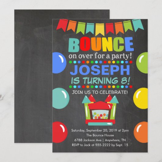 Bounce House Birthday Uitnodiging (Voorkant / Achterkant)