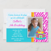 Bounce House Birthday Uitnodiging Zebra Print Pink (Voorkant)