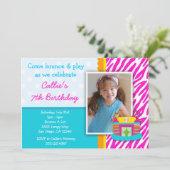 Bounce House Birthday Uitnodiging Zebra Print Pink (Staand voorkant)