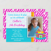Bounce House Birthday Uitnodiging Zebra Print Pink (Voorkant / Achterkant)