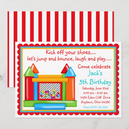 Bounce House Birthday Uitnodigingen - Primaire kle (Voorkant / Achterkant)