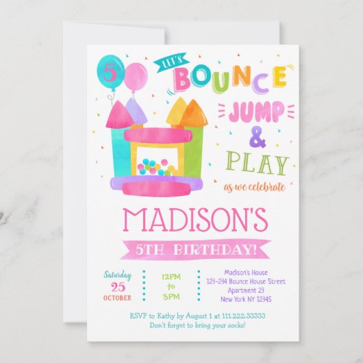 Bounce House Birthday Uitnodigingen voor meisje (Voorkant)