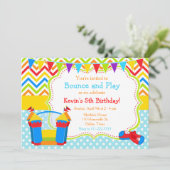 Bounce House Bouncy Castle Birthday Blue Kaart (Staand voorkant)