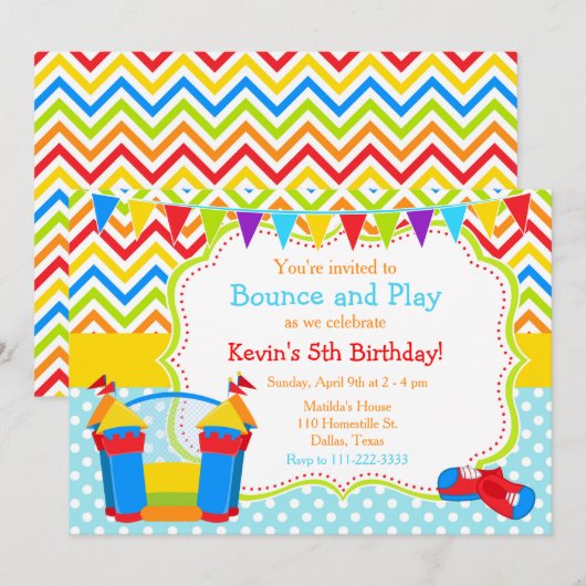 Bounce House Bouncy Castle Birthday Blue Kaart (Voorkant / Achterkant)
