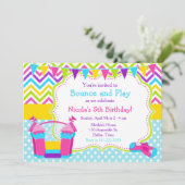 Bounce House Bouncy Castle Birthday Pink Kaart (Staand voorkant)