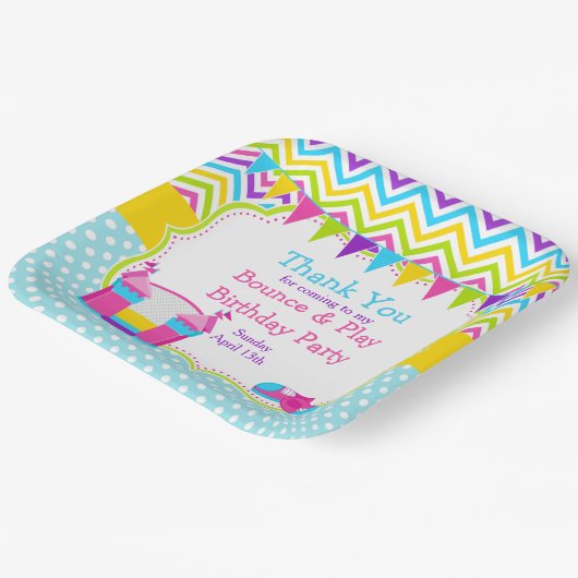 Bounce House Bouncy Castle Verjaardagsfeest Papieren Bordje (Gebogen)