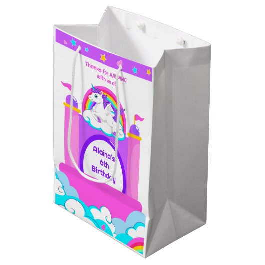 Bounce House Eenhoorn Meisjes Kasteel Verjaardagsf Medium Cadeauzakje (Voorkant Gekanteld)