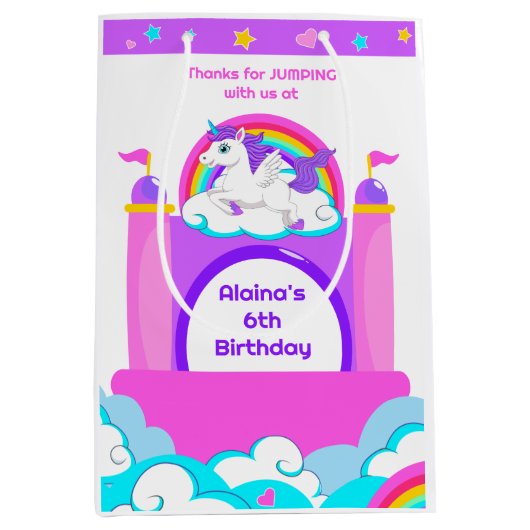 Bounce House Eenhoorn Meisjes Kasteel Verjaardagsf Medium Cadeauzakje (Voorkant)