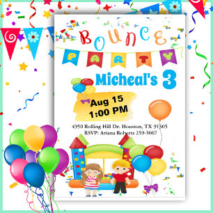 Bounce House Fun Colorful Birthday Party Invitati Kaart