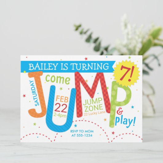 Bounce House Jump Boy Verjaardagsfeestje Primary Kaart (Staand voorkant)