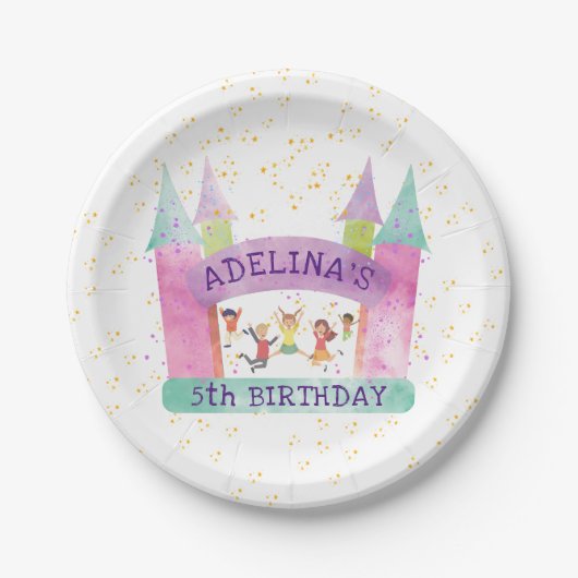 Bounce House Jump Spelen Gymnastiek Kinderen Verja Papieren Bordje (Voorkant)