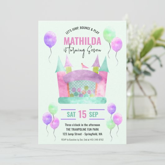 Bounce House Jump Trampoline Meisje Verjaardag Dig Kaart (Staand voorkant)