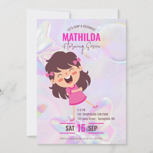 Bounce House Jump Trampoline Opal Meisjes Verjaard Kaart (Voorkant)