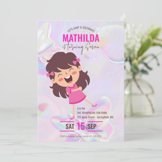 Bounce House Jump Trampoline Opal Meisjes Verjaard Kaart (Staand voorkant)