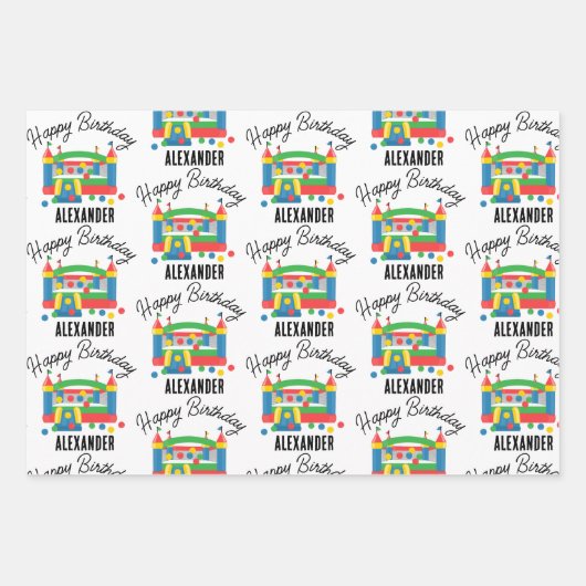 Bounce House Jumping Castle Ball Kinder naam Inpakpapier Vel (Voorkant 3)