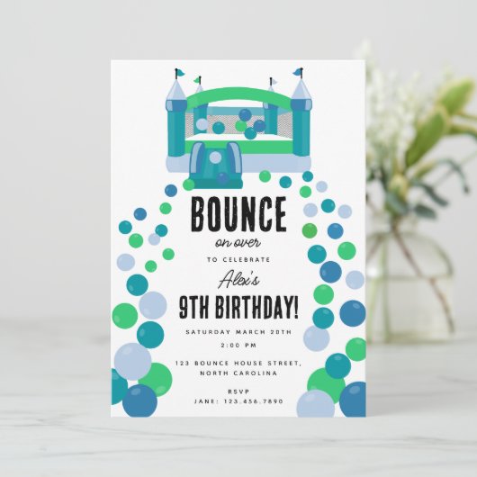 Bounce House Jumping Castle Boys Verjaardagsfeest Kaart (Staand voorkant)