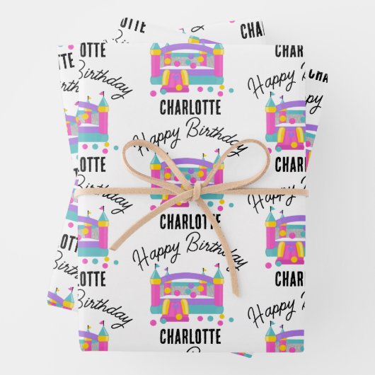 Bounce House Jumping Castle Meisjes Verjaardagsfee Inpakpapier Vel (In situ)