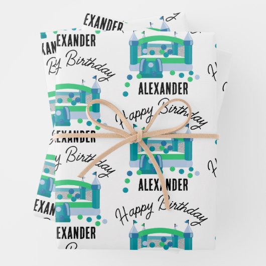 Bounce House Jumping Castle Verjaardagsnaam Kinder Inpakpapier Vel (In situ)