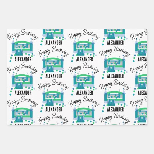 Bounce House Jumping Castle Verjaardagsnaam Kinder Inpakpapier Vel (Voorkant)