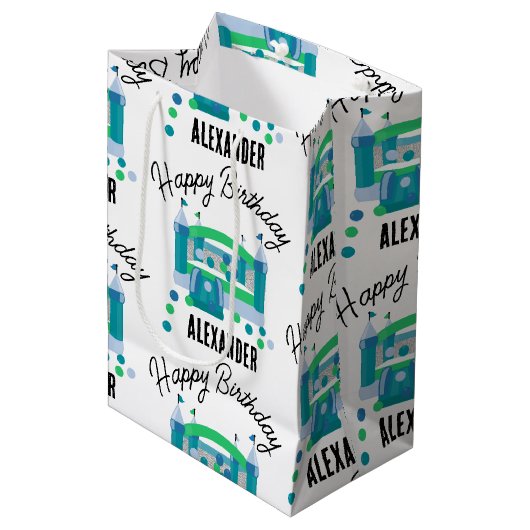 Bounce House Jumping Castle Verjaardagsnaam Kinder Medium Cadeauzakje (Voorkant Gekanteld)