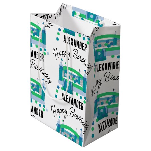 Bounce House Jumping Castle Verjaardagsnaam Kinder Medium Cadeauzakje (Achterkant Gekanteld)