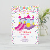 Bounce House Kleurrijk Meisje Regenboog Verjaardag Kaart (Staand voorkant)