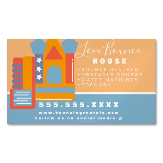 Bounce House Logo Party Carnival Rentals Business Magnetisch Visitekaartje (Voorkant)