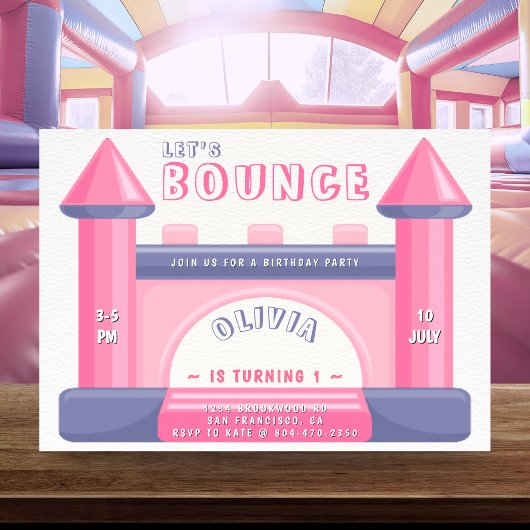 Bounce House Meisjes Verjaardagsfeestje Roze & Paa Kaart