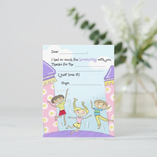 Bounce House Party Fill-in-the-Blank Kinder Bedankkaart (Staand voorkant)