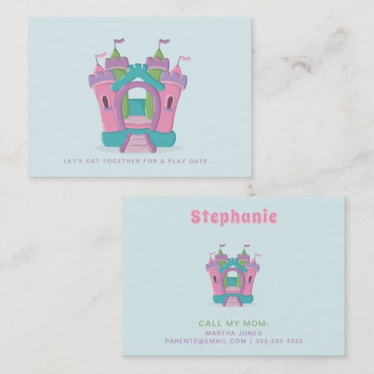 Bounce House Party Speel Datum Bellen Kaarten (Voorkant / Achterkant)