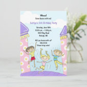 Bounce House Party Uitnodigingen: Roze Meisjes Kaart (Staand voorkant)